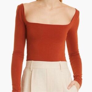 Vince Square Neck Long Sleeve Stretch Cotton Knit Top Size Med NWT